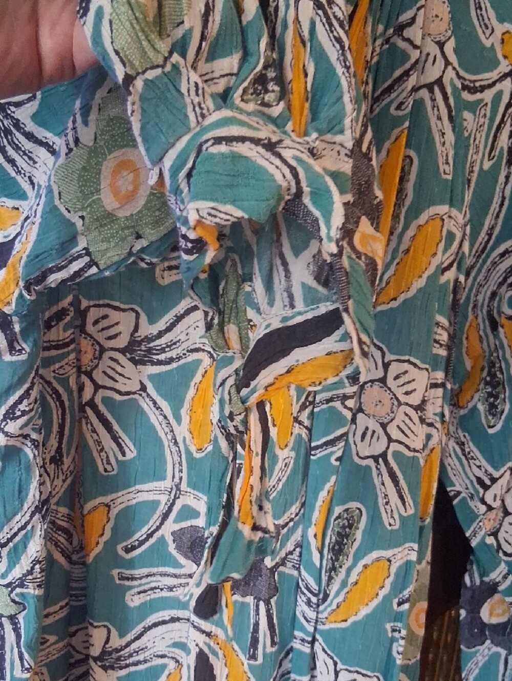 Christian Siriano Teal Floral  V-Neck Boho Style with Yellow And Green Accents - Picture 3 of 6